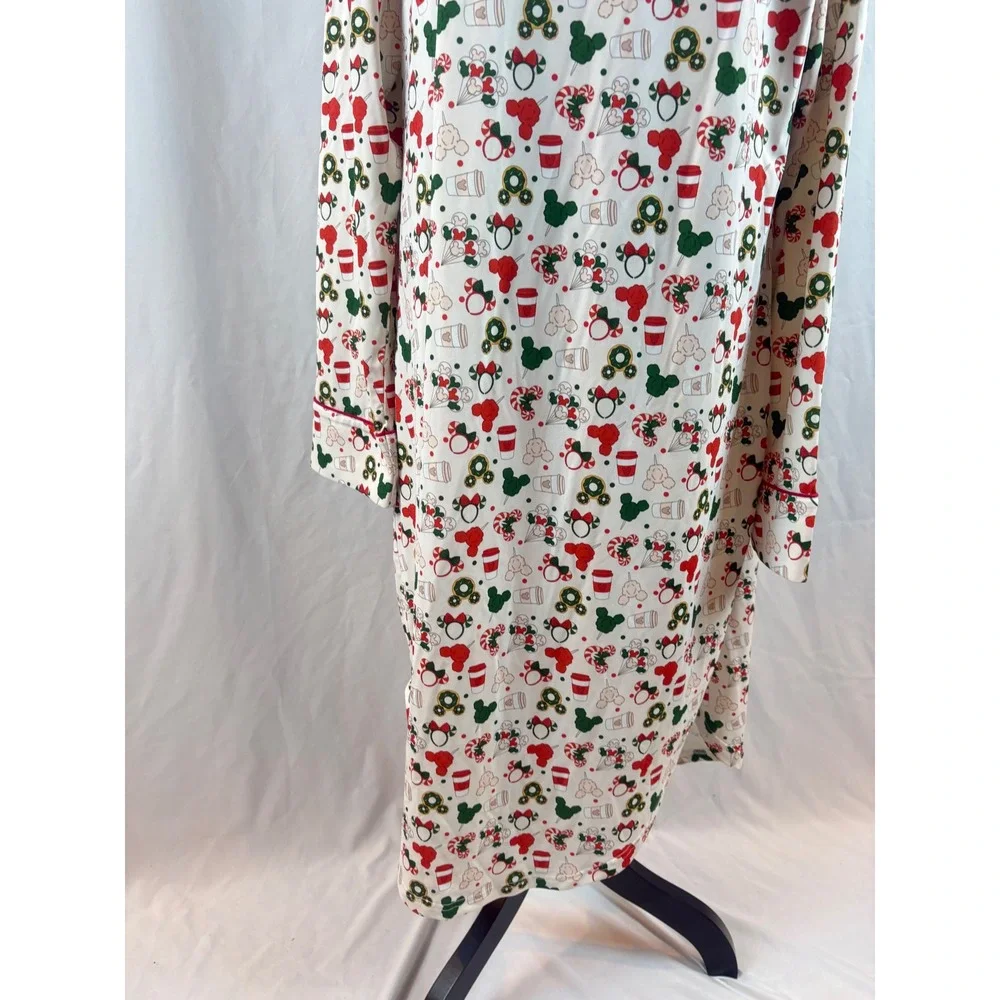 Mickey Minnie Mouse Holiday Christmas Nightgown‎ Long Sleeve White Red 2XL